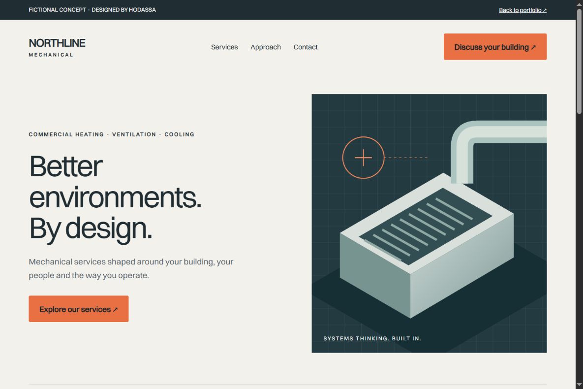 Northline Mechanical fictional website concept, desktop preview